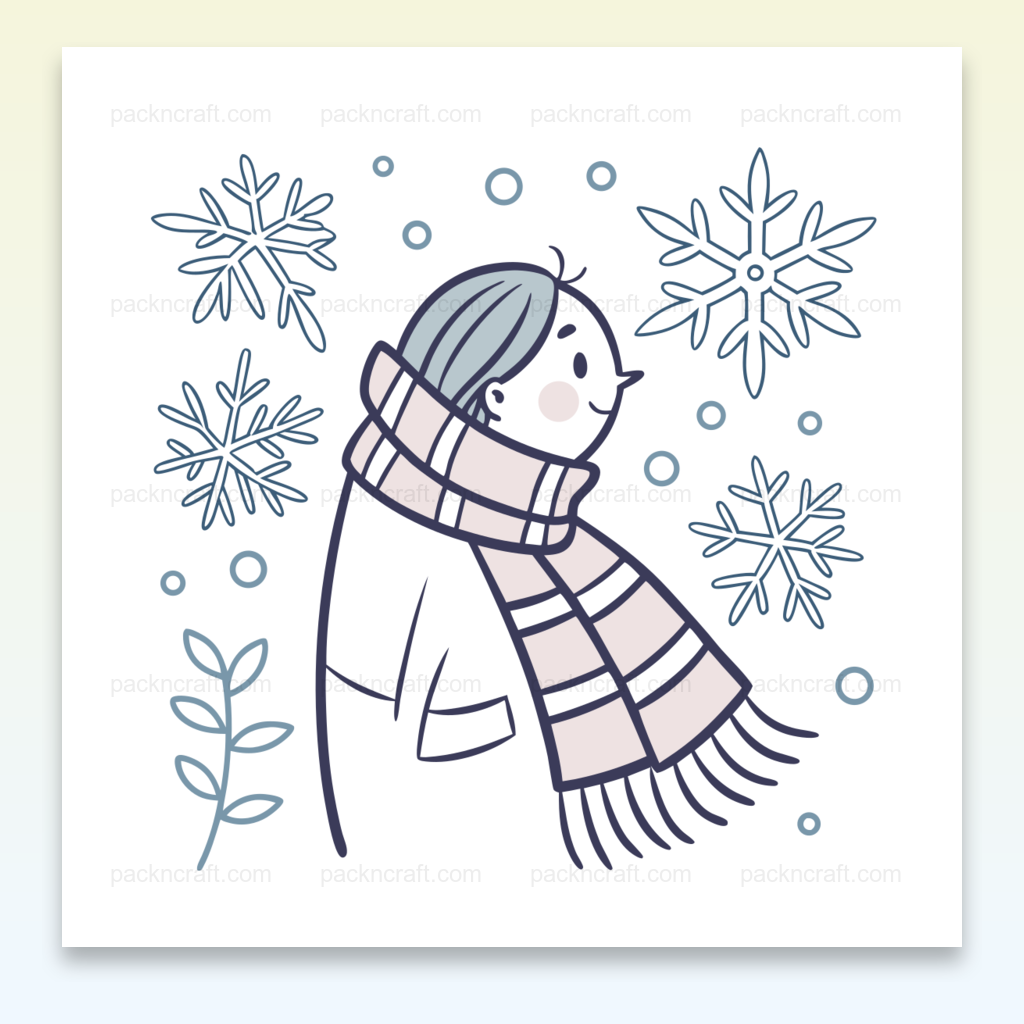 Illustration d'un personnage en hiver avec une écharpe, style doodle, idéale pour des projets créatifs.