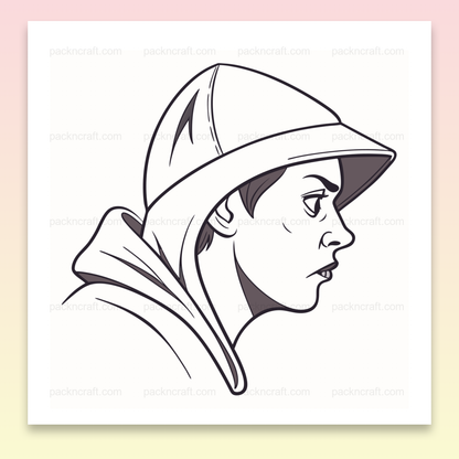 Illustration élégante d'un jeune en capuche en style ligne épurée pour projets urbains.