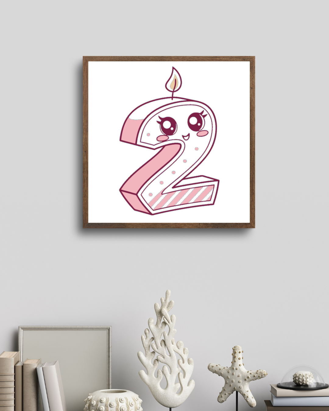 Chiffre 2 kawaii entouré d'un cadre, inspiration anniversaire
