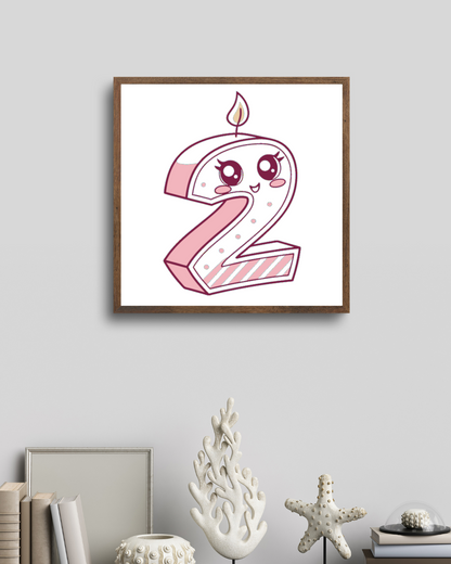 Chiffre 2 kawaii entouré d'un cadre, inspiration anniversaire