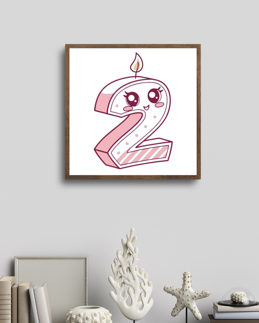 Chiffre 2 kawaii entouré d'un cadre, inspiration anniversaire