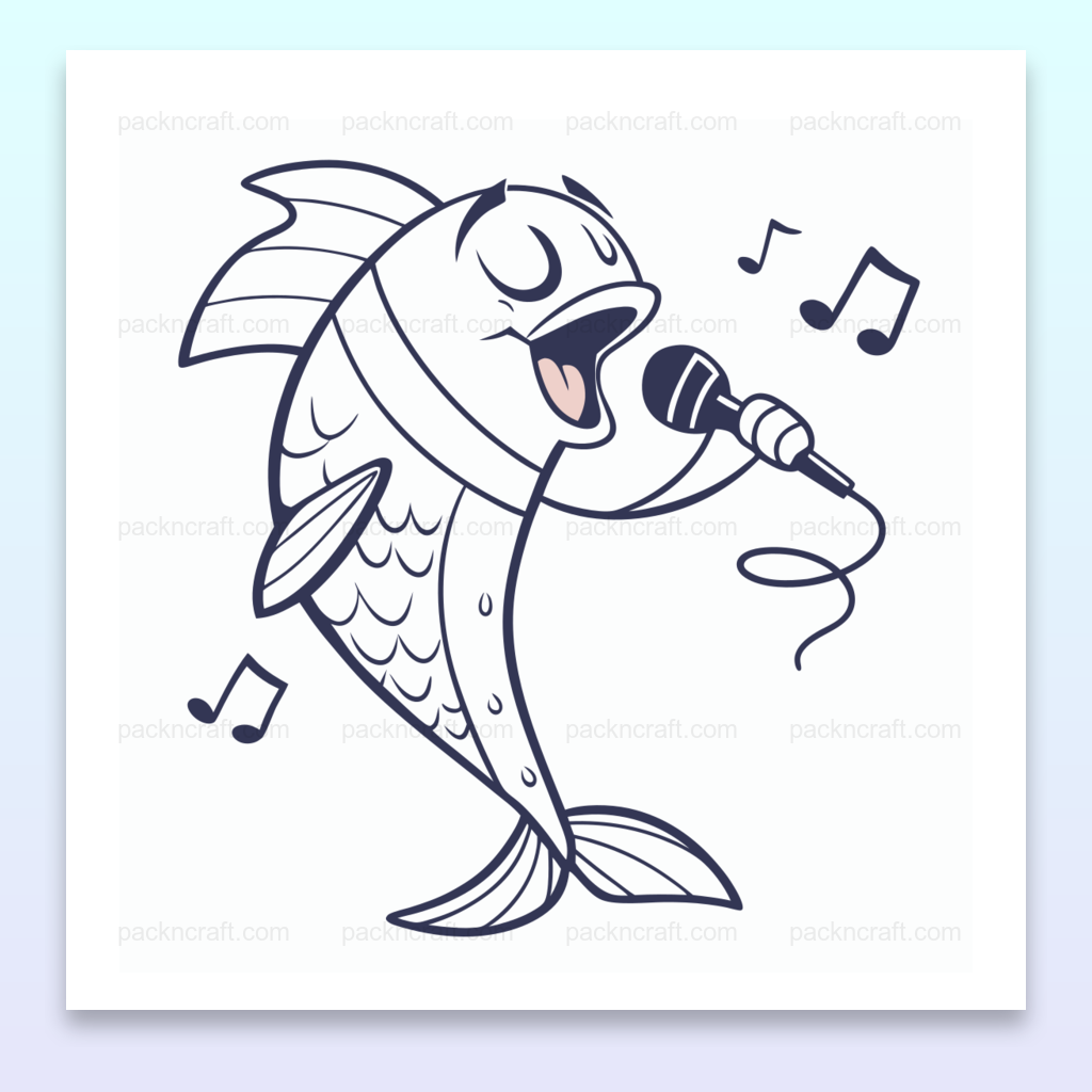 Illustration vectorielle d'un poisson chantant avec un micro, idéale pour des projets DIY et déco marine