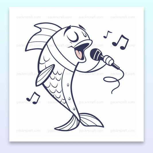 Illustration vectorielle d'un poisson chantant avec un micro, idéale pour des projets DIY et déco marine