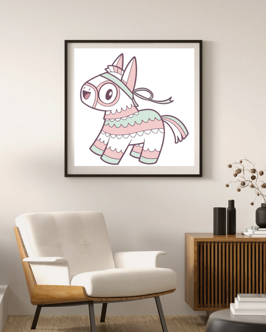 Illustration piñata dans un cadre élégant pour décoration murale.