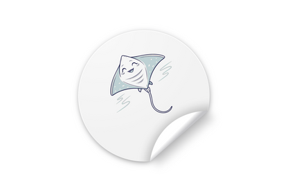Sticker représentant une raie souriante dans un style ludique et océanique