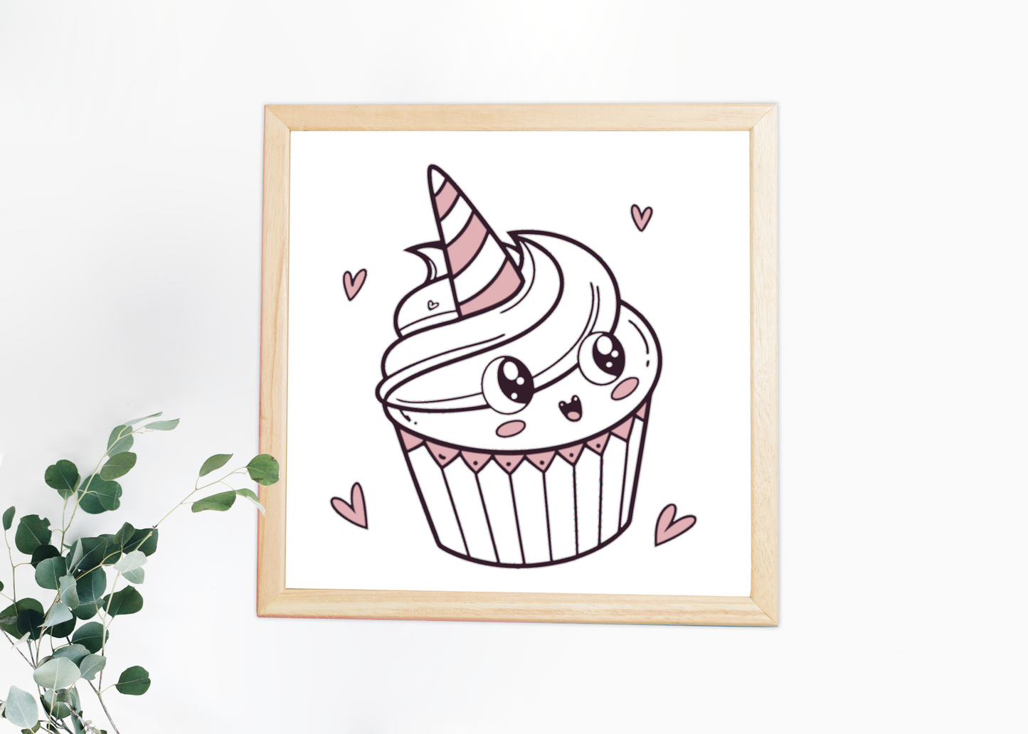 Cadre décoratif avec cupcake licorne joyeux pour une ambiance festive et gourmande