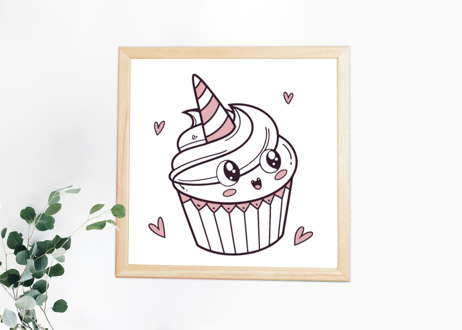 Cadre décoratif avec cupcake licorne joyeux pour une ambiance festive et gourmande