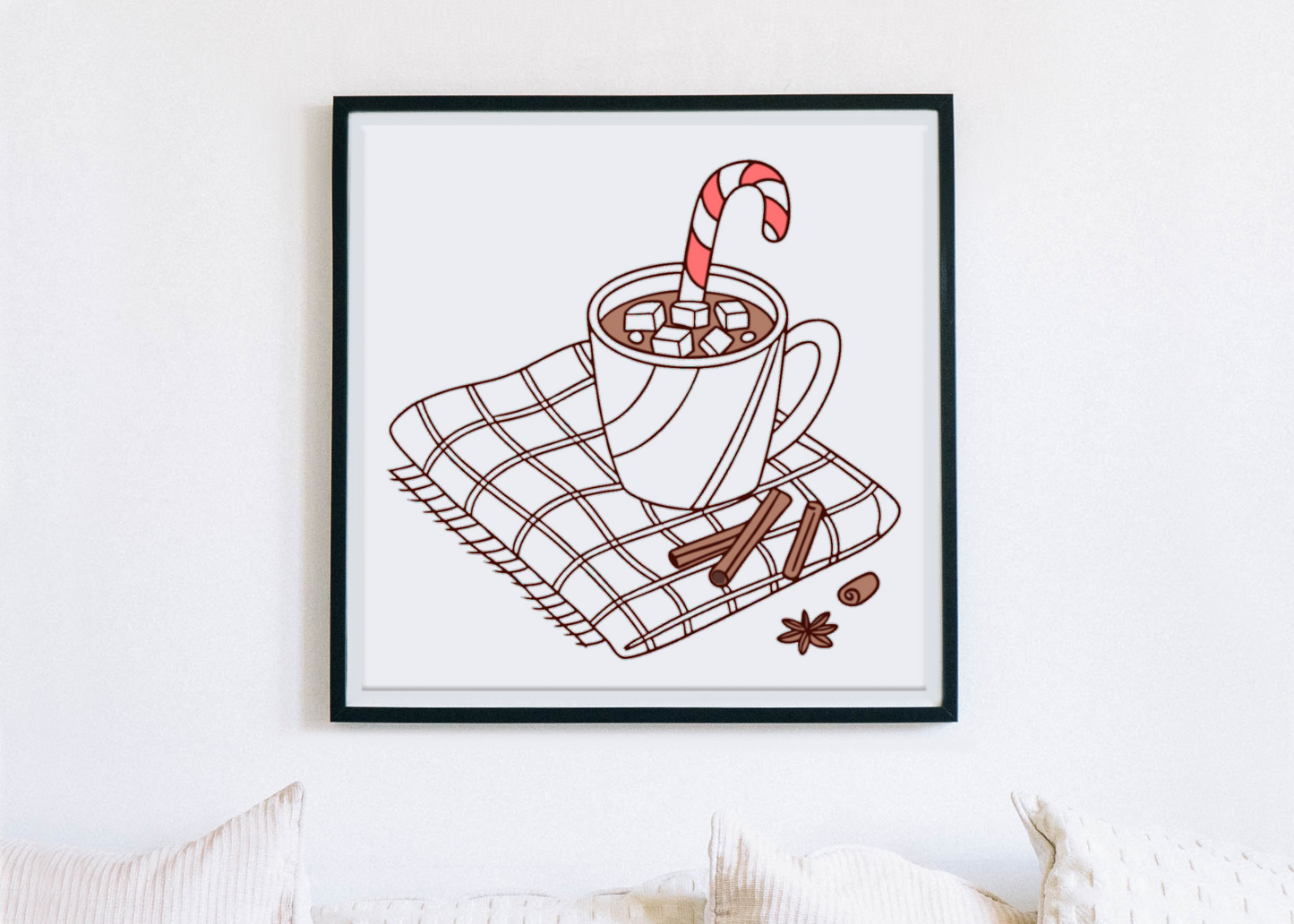 Cadre festif avec chocolat chaud et candy cane en hiver cozy