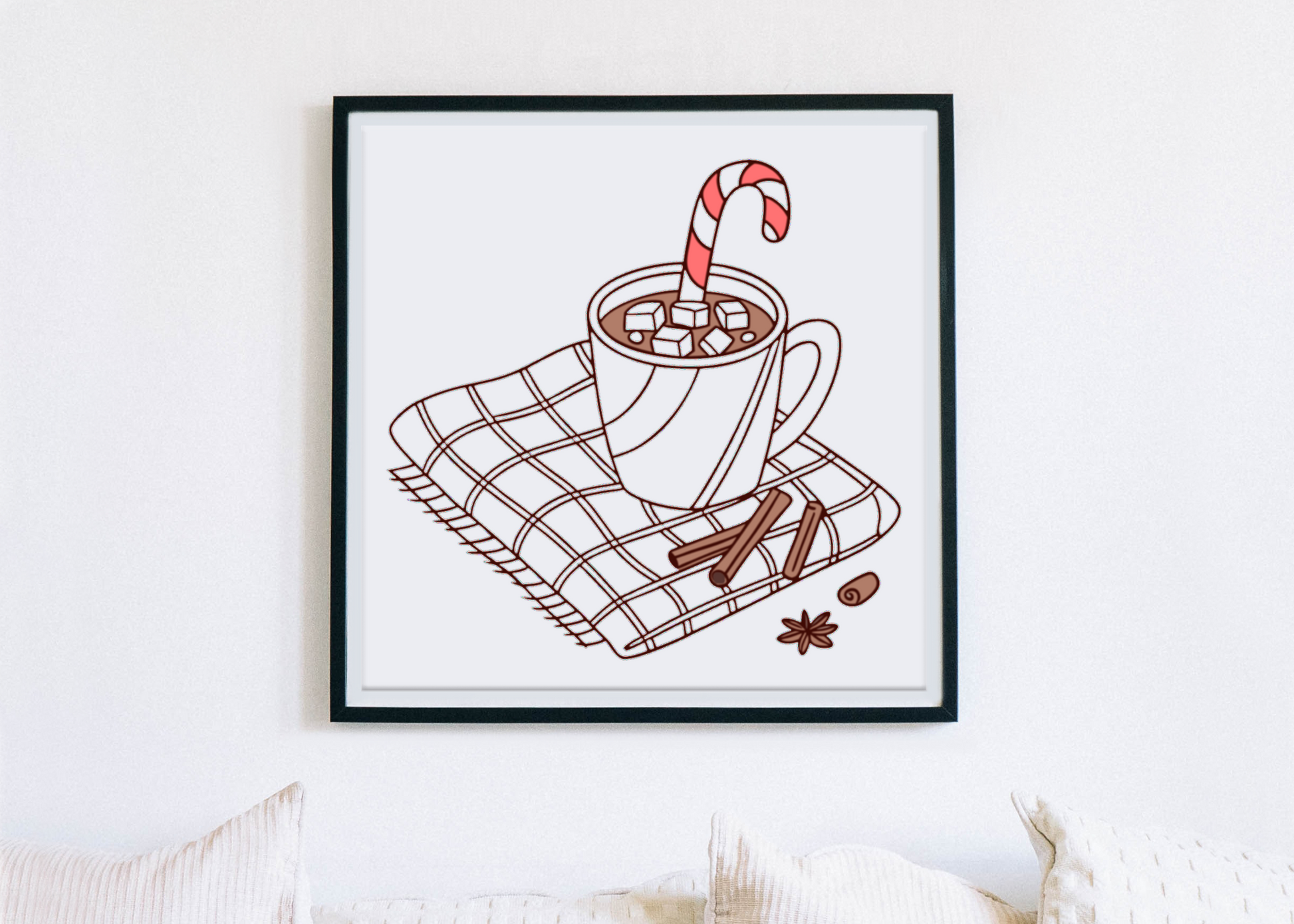 Cadre festif avec chocolat chaud et candy cane en hiver cozy