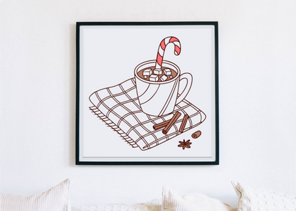 Cadre festif avec chocolat chaud et candy cane en hiver cozy