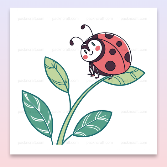 Illustration SEO d'une coccinelle joyeuse sur une feuille, idéale pour projets décoratifs.