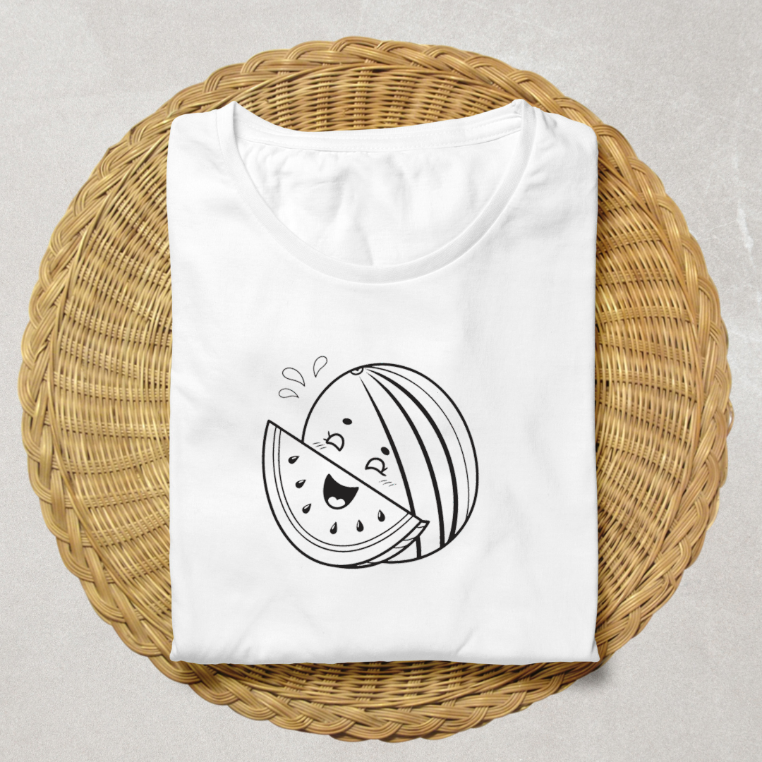 T-shirt d'été avec motif kawaii de pastèque souriante éclatante