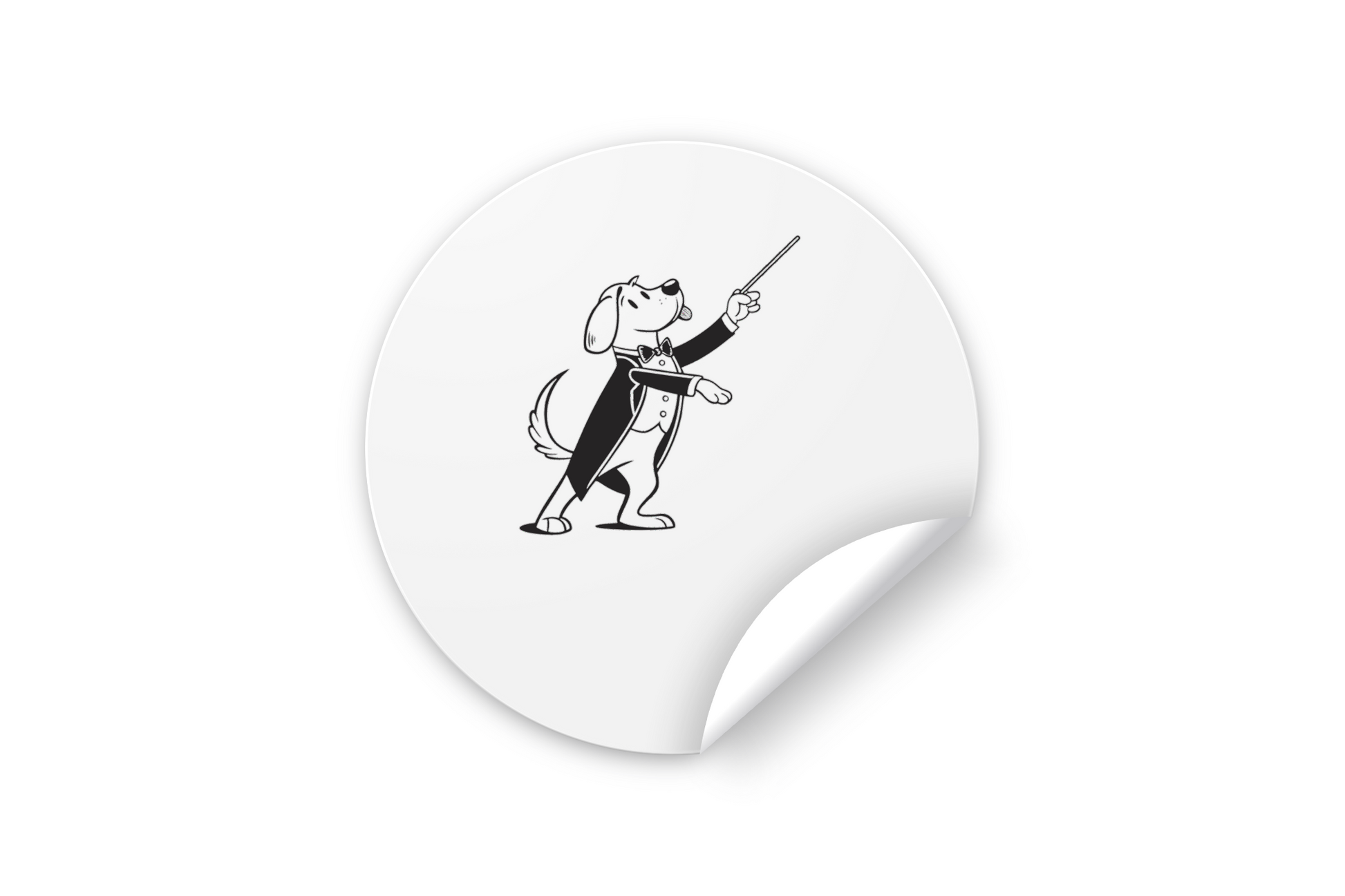 Sticker représentant un chef d'orchestre canin dans une scène musicale rétro vibrante