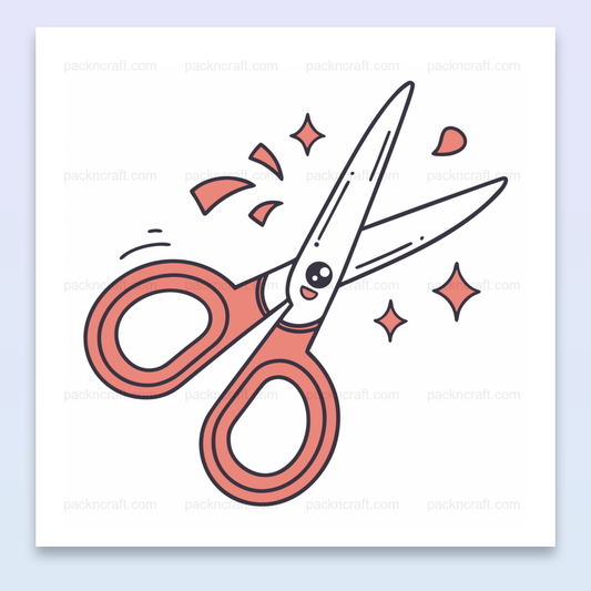 Illustration de ciseaux heureux au style doodle pour papeterie et projets éducatifs.