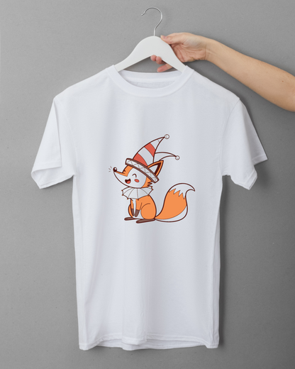 T-shirt joyeux avec renard rieur sous chapiteau amusant de cirque