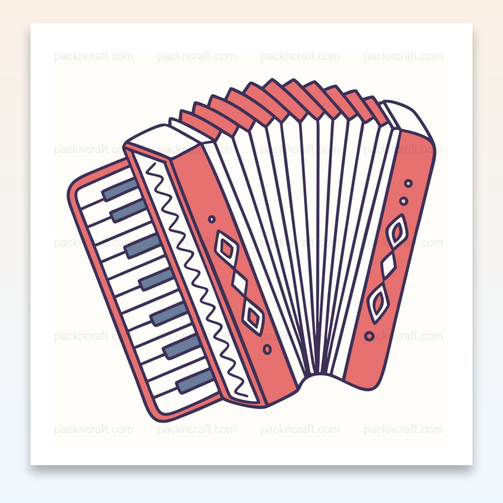 Illustration vintage d'un accordéon enjoué, idéal pour décoration musicale