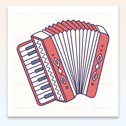 Illustration vintage d'un accordéon enjoué, idéal pour décoration musicale