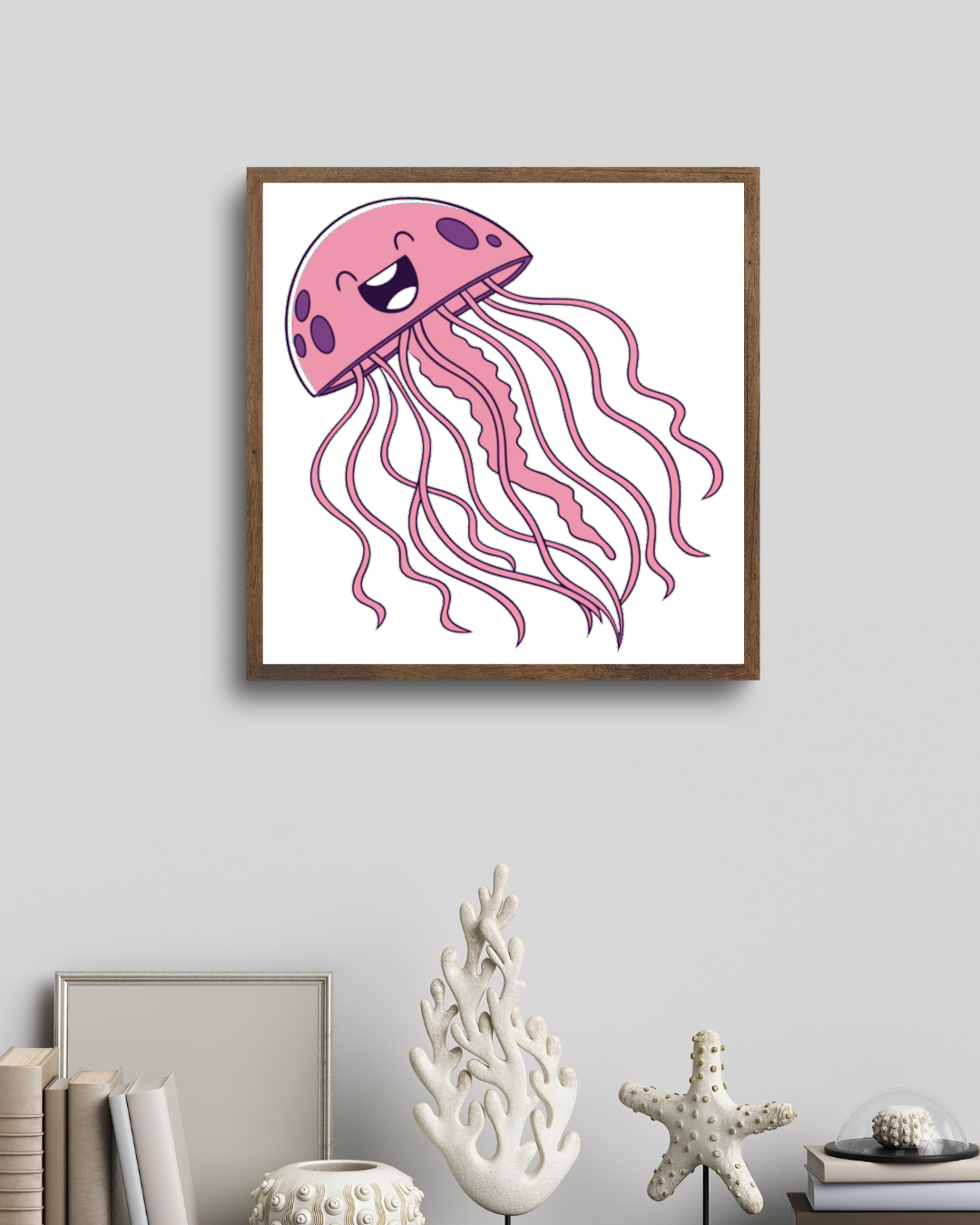 Cadre décoratif avec méduse souriante amusante pour un thème marin cool