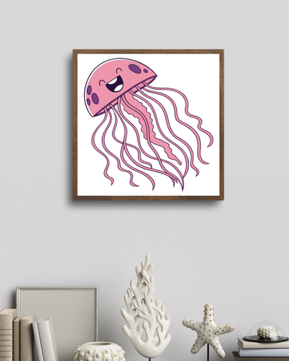 Cadre décoratif avec méduse souriante amusante pour un thème marin cool