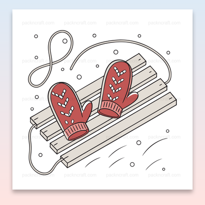 Illustration vectorielle de moufles sur une luge en style minimaliste, idéale pour projets DIY et décorations hivernales.