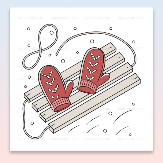 Illustration vectorielle de moufles sur une luge en style minimaliste, idéale pour projets DIY et décorations hivernales.