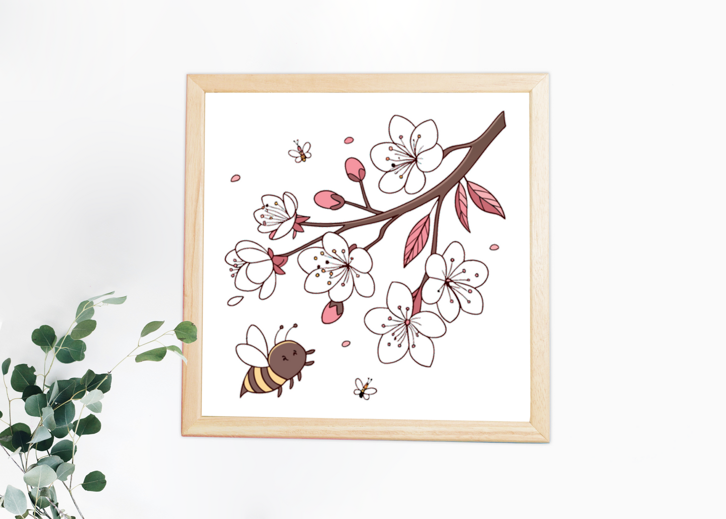 Cadre orné d'une abeille curieuse au style poétique sur fond de printemps fleuri