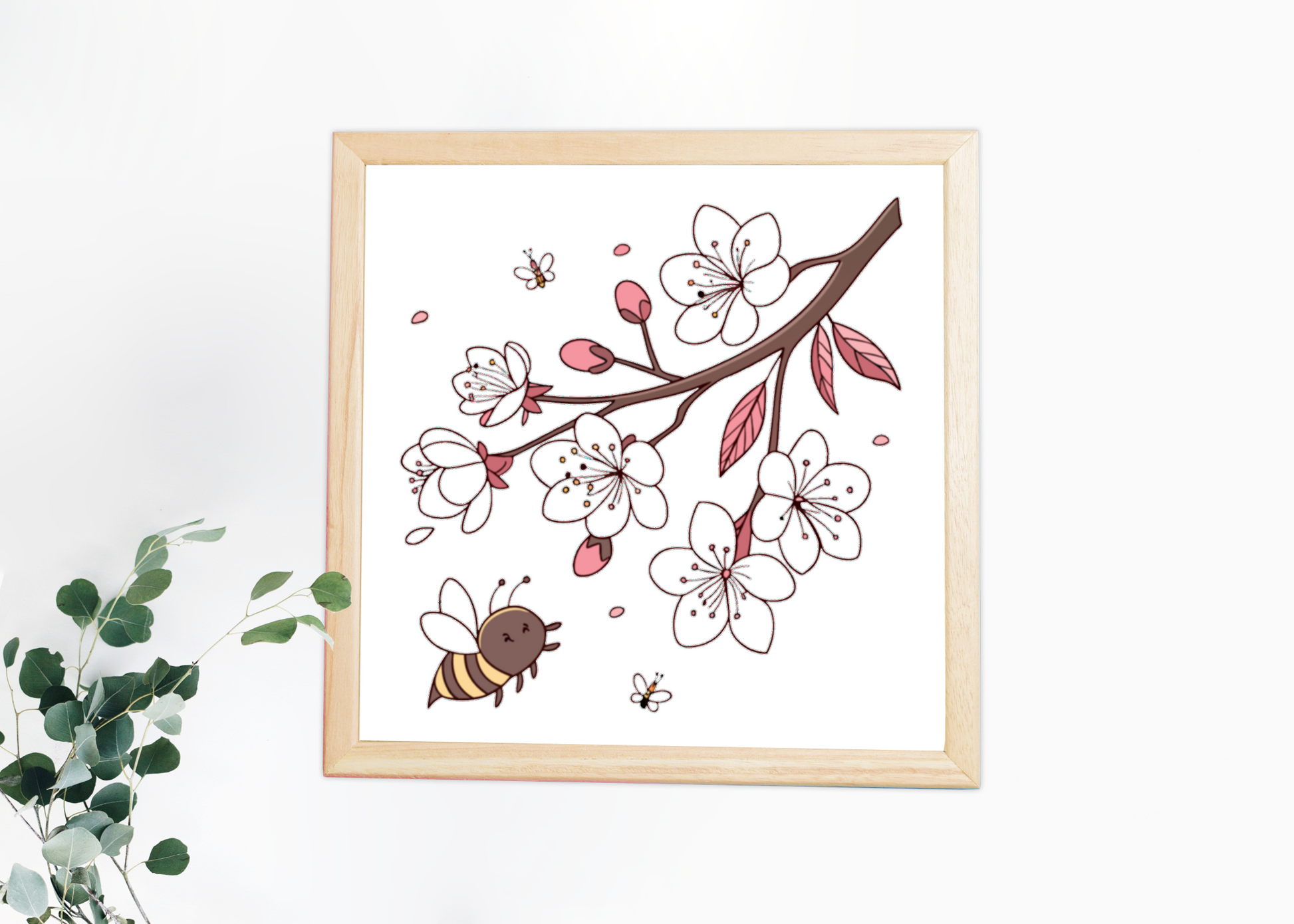 Cadre orné d'une abeille curieuse au style poétique sur fond de printemps fleuri