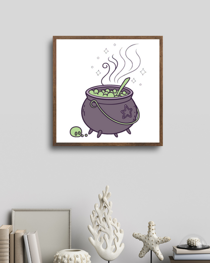 Cadre avec dessin numérique mystique de chaudron magique fumant pour décoration murale