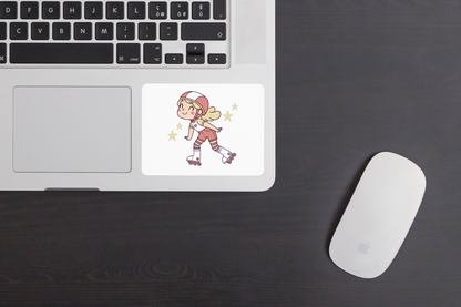 Sticker avec fillette joyeuse en rollers dans un style minimaliste et estival