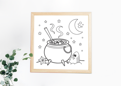 Cadre avec un chaudron bouillonnant, style enchanteur et mystérieux