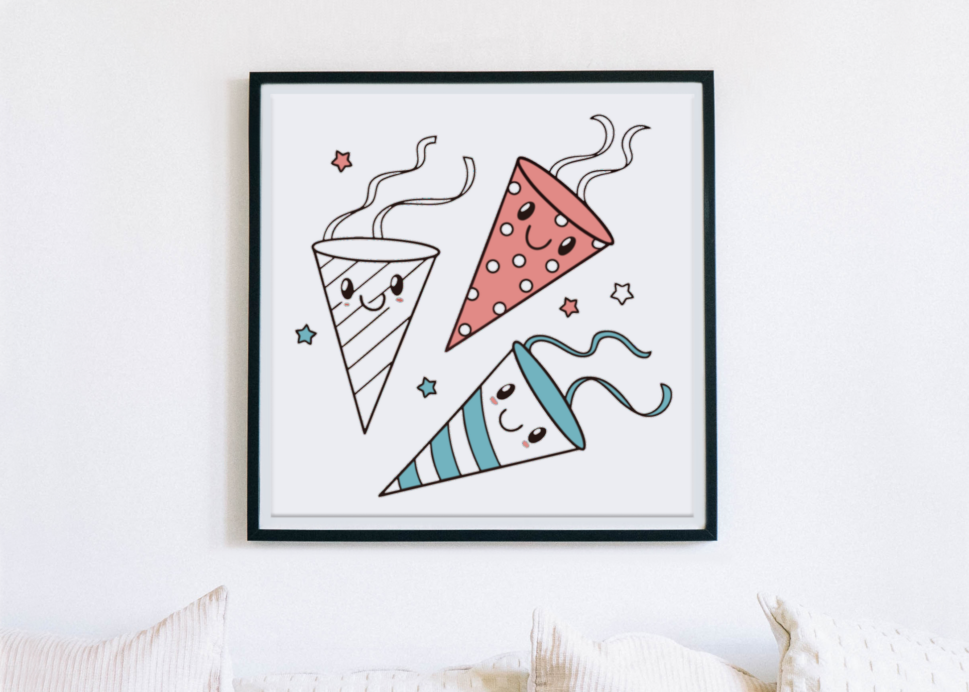 Cadre décoratif avec illustration kawaii de streamers joyeux