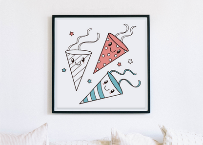 Cadre décoratif avec illustration kawaii de streamers joyeux