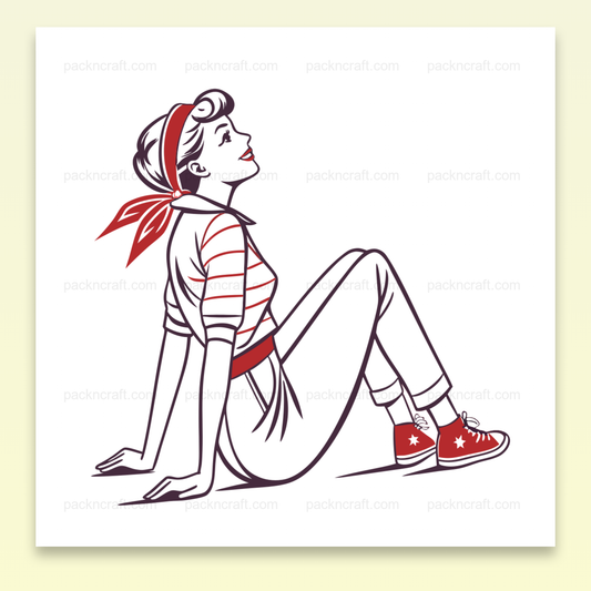 Illustration de pin-up assise dans un style rétro, parfaite pour la décoration.