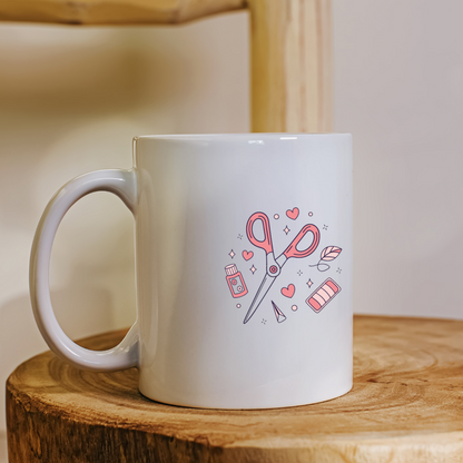 Mug décoré style pastel avec icône créative de ciseaux pour DIY papeterie