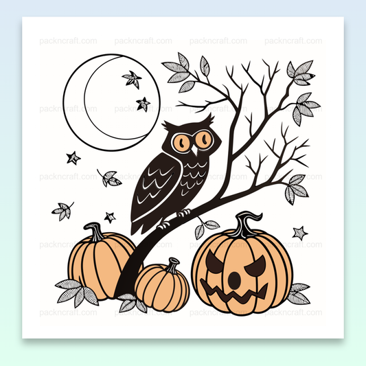 Illustration de hibou curieux sur une citrouille dans un style SVG pour Halloween. Usage décoratif et éducatif.