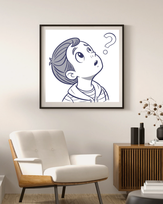 Cadre avec design éducatif montrant un garçon curieux dans un dessin moderne