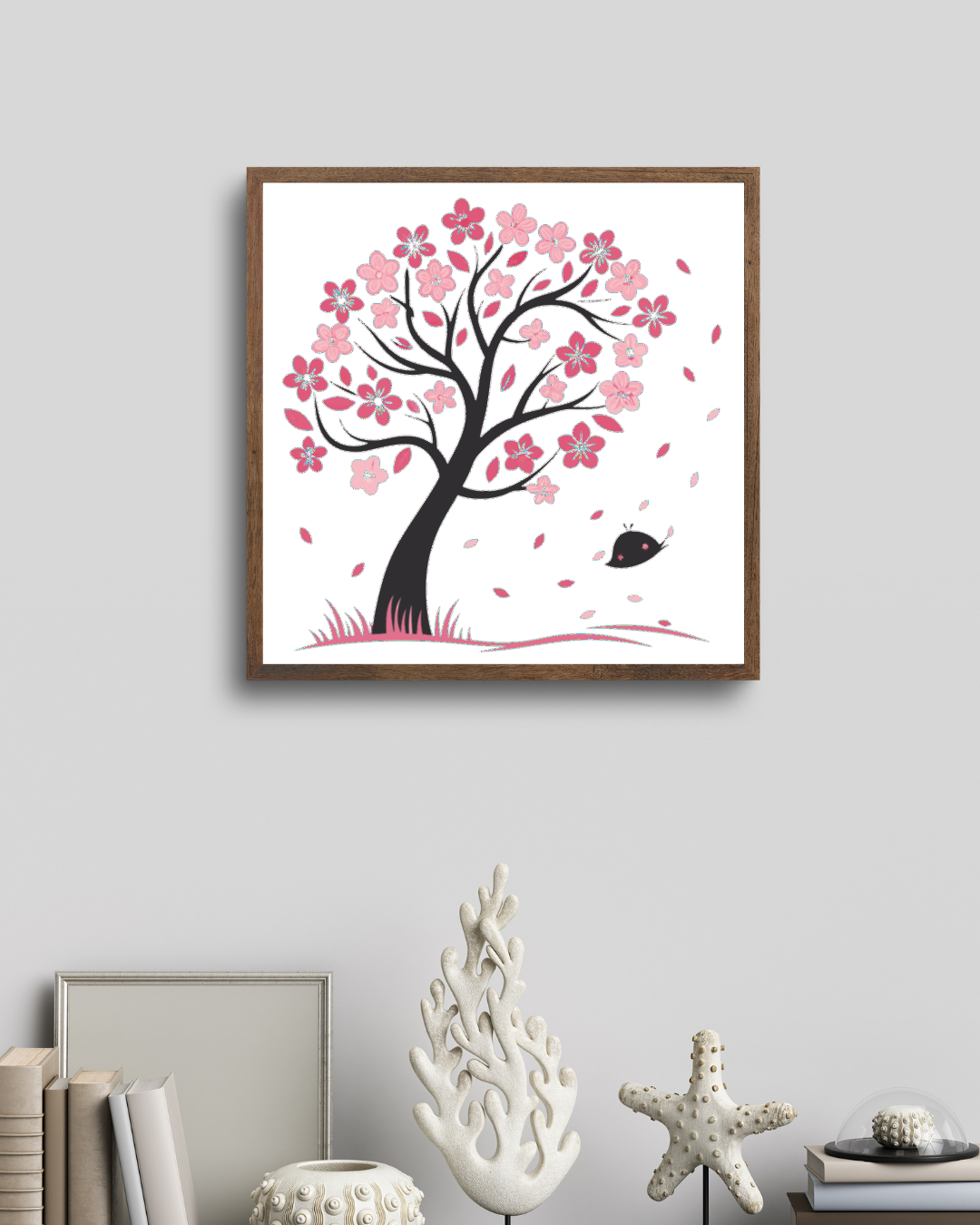 Cadre avec motif de cerisier fleuri évoquant l'élégance printanière