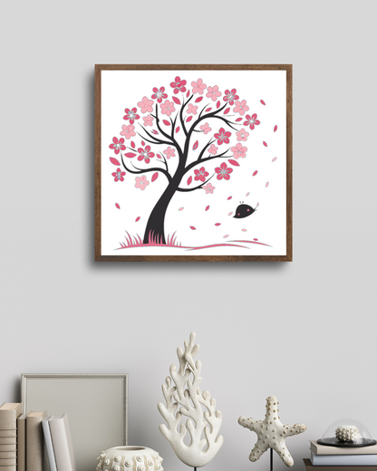 Cadre avec motif de cerisier fleuri évoquant l'élégance printanière