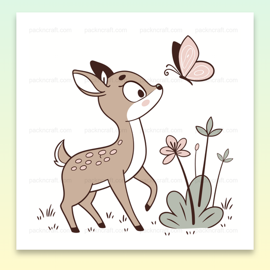 Faon curieux avec un papillon, illustration pour projets DIY et déco