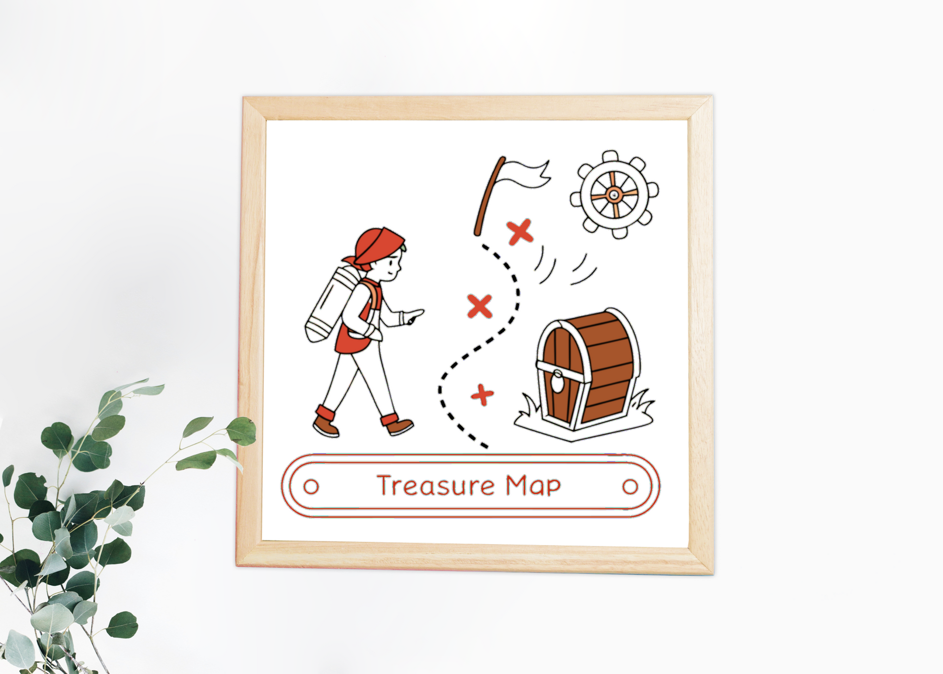 Cadre élégant avec icône aventure et carte mystérieuse pour explorateurs déco