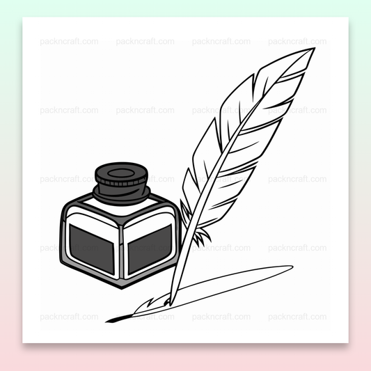 Illustration d'un encrier et plume en doodle, usage scolaire créatif