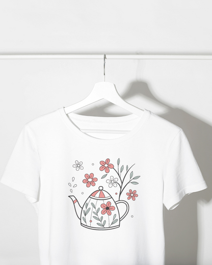 T-shirt avec motif délicat de théière florale blossom dans des tons pastel