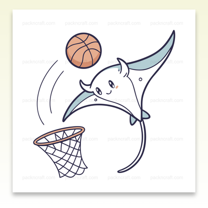 Raie manta jouant au basket, illustration numérique, usage décoratif