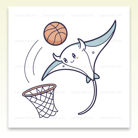 Raie manta jouant au basket, illustration numérique, usage décoratif