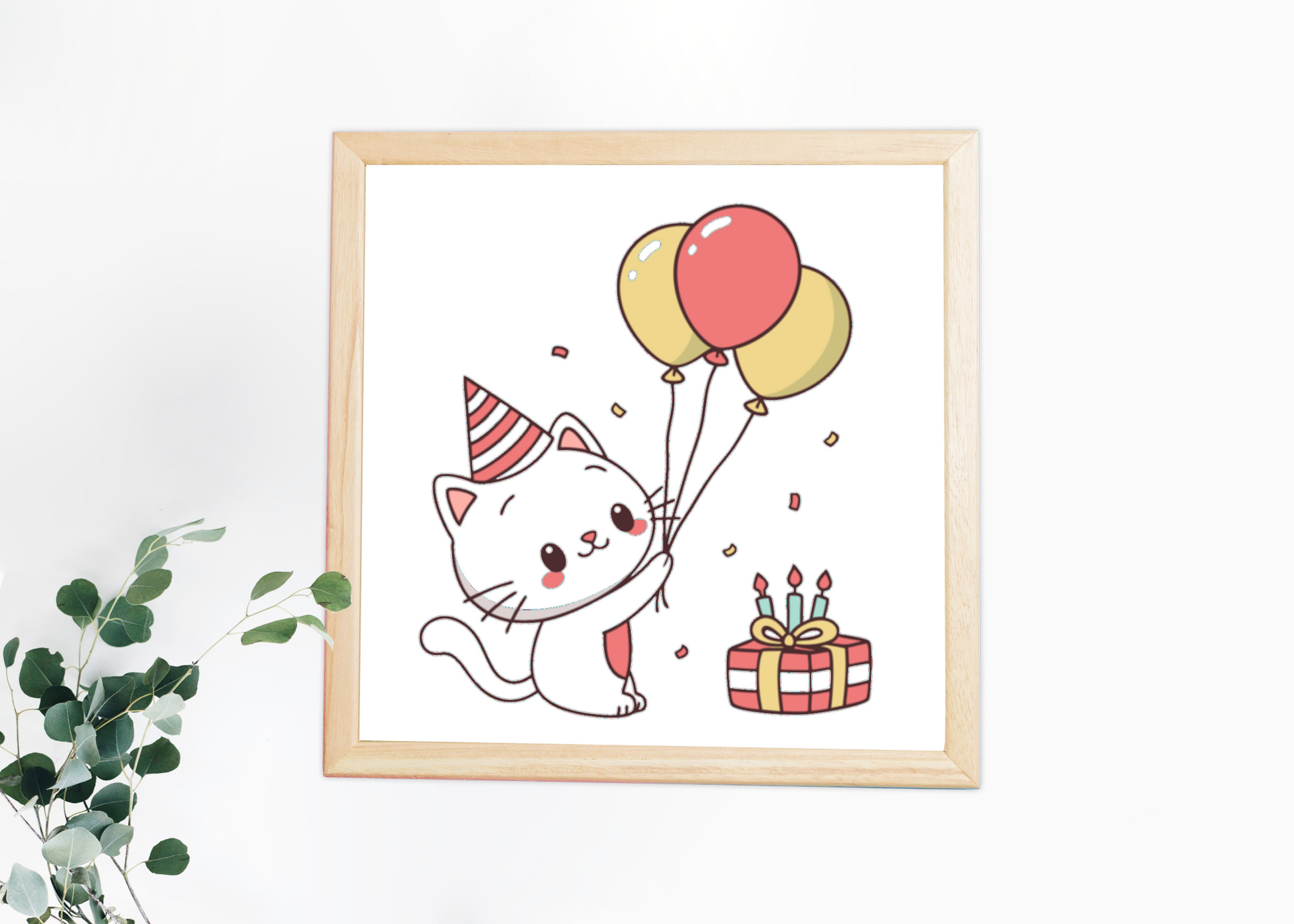 Chat kawaii situe dans cadre festif illustration