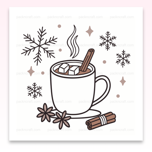 Illustration vectorielle de chocolat chaud avec canne de cannelle et flocons de neige, idéale pour déco hivernale