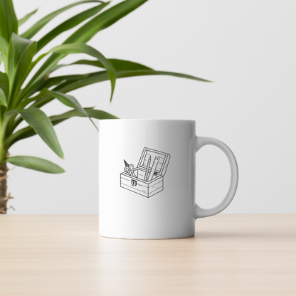 Mug avec design minimaliste d'outil enchanté en noir et blanc pour école créative