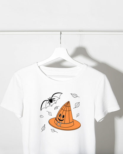 T-shirt kawaii avec chapeau de sorcier souriant pour Halloween vintage