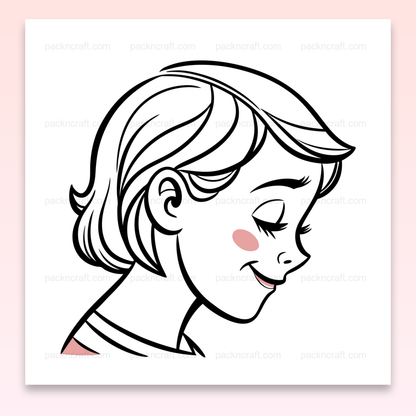 Illustration minimaliste d'une fille rêveuse souriante, idéale pour projets créatifs.