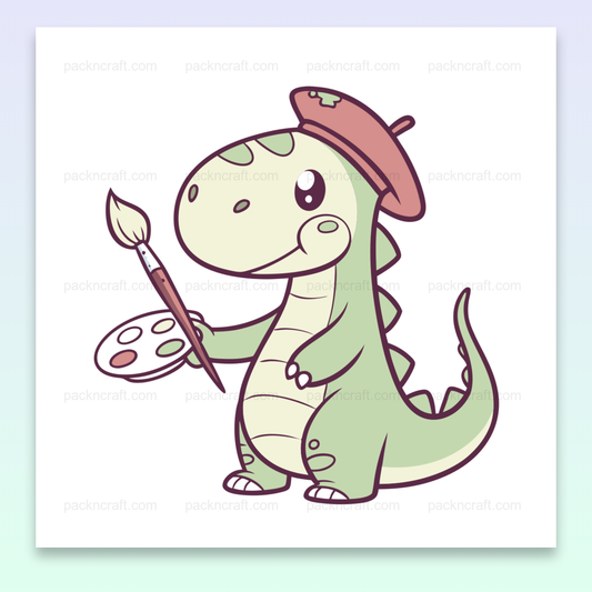 Illustration Adorable de Dinosaure Peintre - Idéal pour Projets Créatifs et Éducatifs